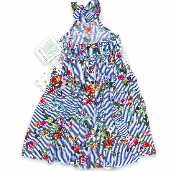 NWT Bonnie Jean Floral & Lace Halter Maxi Dress, 2T - Picture 5 of 14